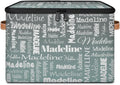 Personalized Name Storage Basket, Custom Keepsake Box, Grey Green | Foldable Fabric Gradient Large Memory Bin with Handle Lid Lightweight Waterproof Dustproof, 14"L x 10.2"W x 10.4"H
