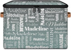 Personalized Name Storage Basket, Custom Keepsake Box, Grey Green | Foldable Fabric Gradient Large Memory Bin with Handle Lid Lightweight Waterproof Dustproof, 14"L x 10.2"W x 10.4"H