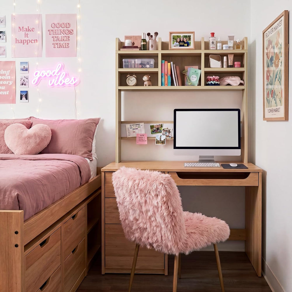 37 Inch Natural Wood Desk Hutch Dorm Top Only With Felt Board For College
