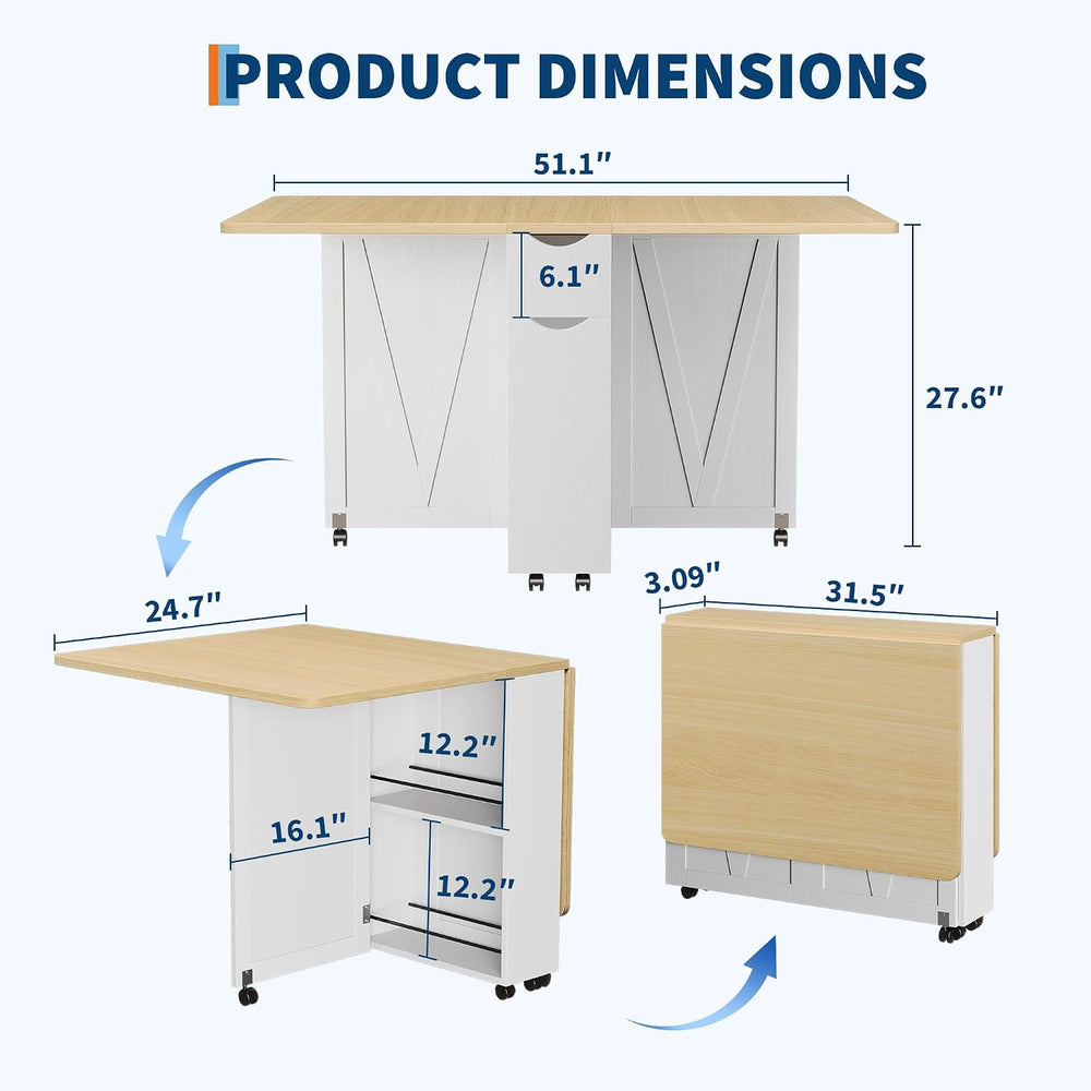 Garvee Folding Dining Table with Storage, Folding Kitchen Table with 6 Wheels...