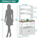YITAHOME White Microwave Stand Bakers Rack Cabinet | Thickened Countertop, Hutch Shelves, Cabinet Door, Power Outlet, for Kitchen Coffee Bar Pantry, Easy Assembly