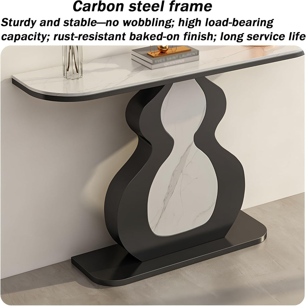 Modern Console Table with Sintered Stone Top | Narrow Console Table with Meta...