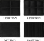 Frebeauty Small Jewelry Tray Set,Stackable Velvet Jewelry Organizer Tray,Mini Jewelry Drawer Organizer,Drawer Inserts,4.92 x 3.74 x 0.9 Inches,Earring Organizer for Women(Set 9,Black)
