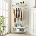 Gold Wall Clothing Racks with White Shelves, Wall Mounted Gold Clothes Rack for Hanging Rods，Heavy Duty Industrial Pipe Clothing Racks With Shelves Retail Display Garment Rack for Home
