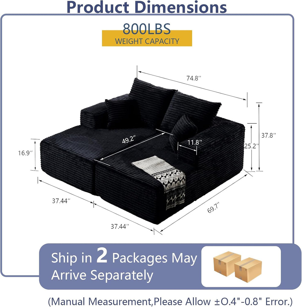 75"Oversized Chaise Lounge Chair,Sectional Double Lounge Chaise with Pil...