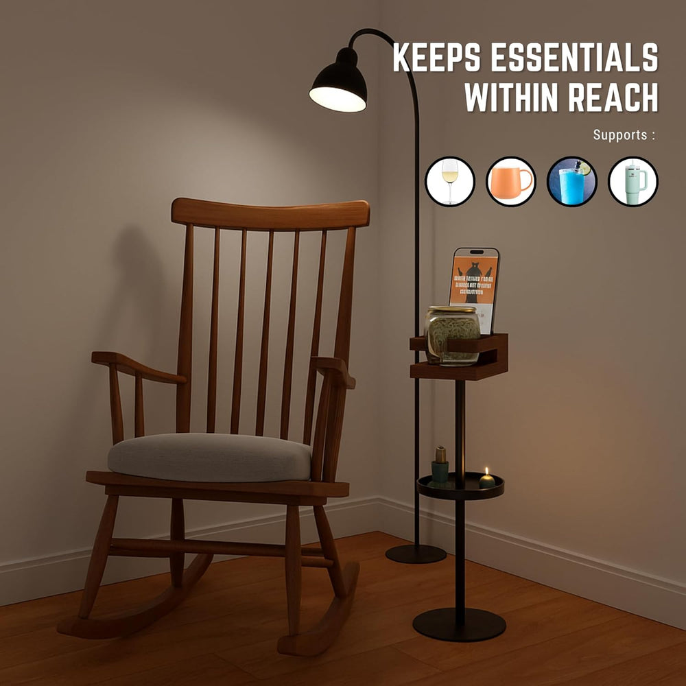 Drink Table for Small Spaces - Slim Pedestal Side Table with Real Wood Top &a...