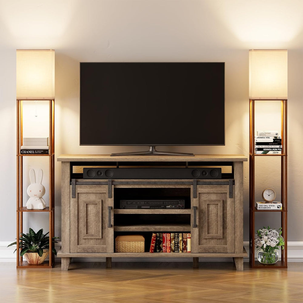 Floor Lamp with Shelves for Living Room Walnut Brown, Shelf Floor Lamp with 3...