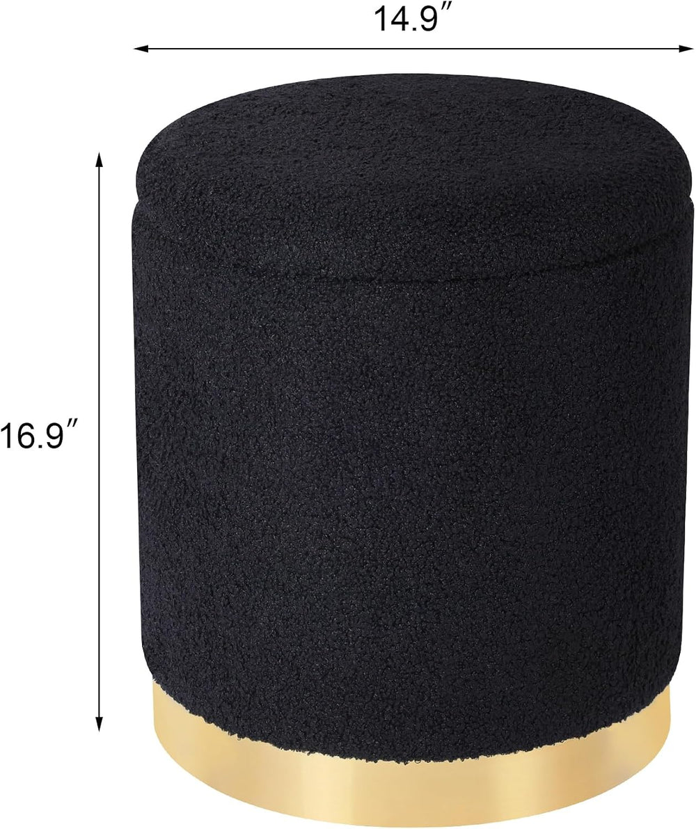 Joveco Boucle Round Ottoman with Storage,Vanity Stool with Storage for Bedroo...