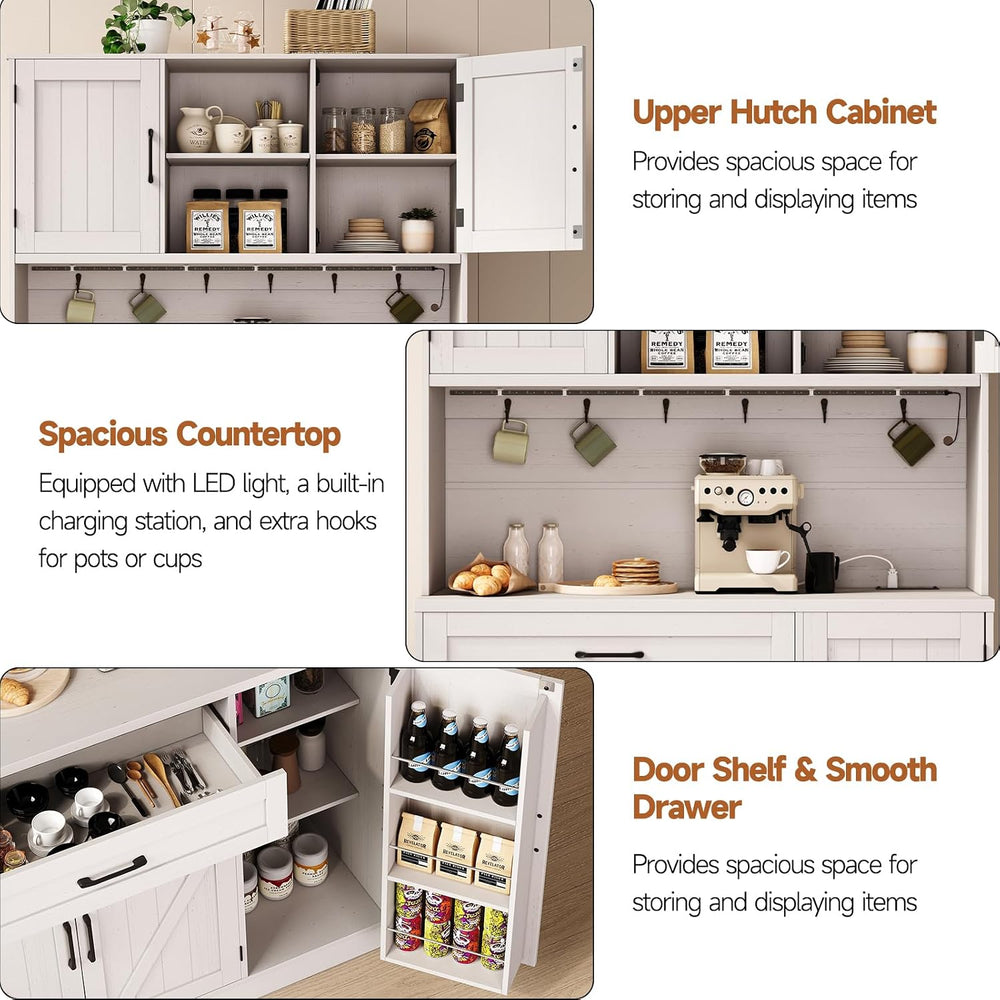 ONBRILL 71" Kitchen Pantry Storage Cabinet with LED Light/Outlet, Off-Wh...