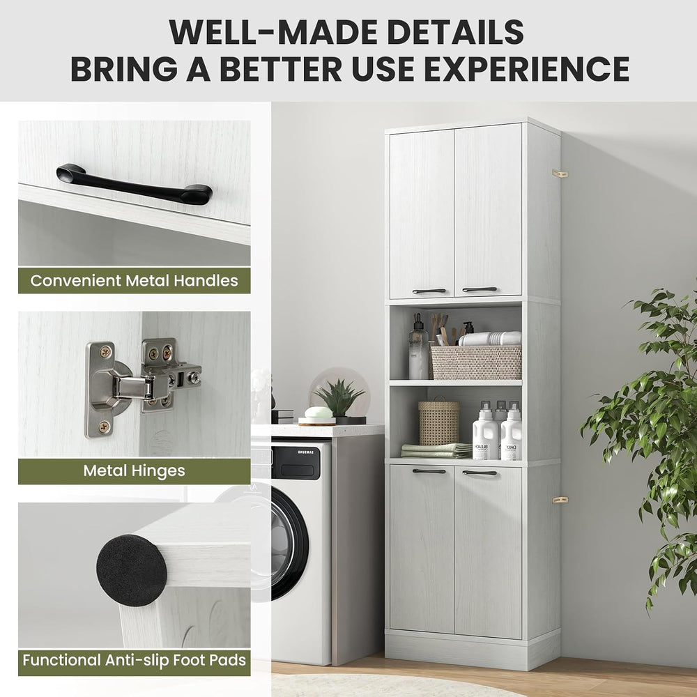 TANGZON 190CM Tall Kitchen Cupboard, 4-Door Storage Cabinet with Enclosed Cab...