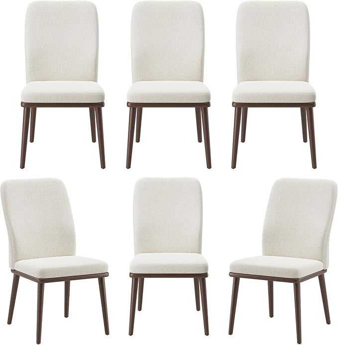 Stylish Dining Chairs Set of 6, Upholstered Parsons Dining Room Chair with Nailhead Trim, Kitchen Room Chair with Thick Cushions and Wood Legs, Modern Contemporary, Beige