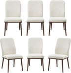 Stylish Dining Chairs Set of 6, Upholstered Parsons Dining Room Chair with Nailhead Trim, Kitchen Room Chair with Thick Cushions and Wood Legs, Modern Contemporary, Beige