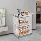 3-Tier Rolling Utility Cart with Wheels, 28×11.8×28.7In PC Rolling Serving Cart, Freestanding Trolley for Homes, Bars, Cafes