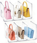 LUGUNU Acrylic Clear Purse Divider Organizer Clear Desk File Sorter Divider Mesh Folder Closet Shelf Storage Office Supplies Stand Holder Bookshelf (2 Pack of 3 Sections)