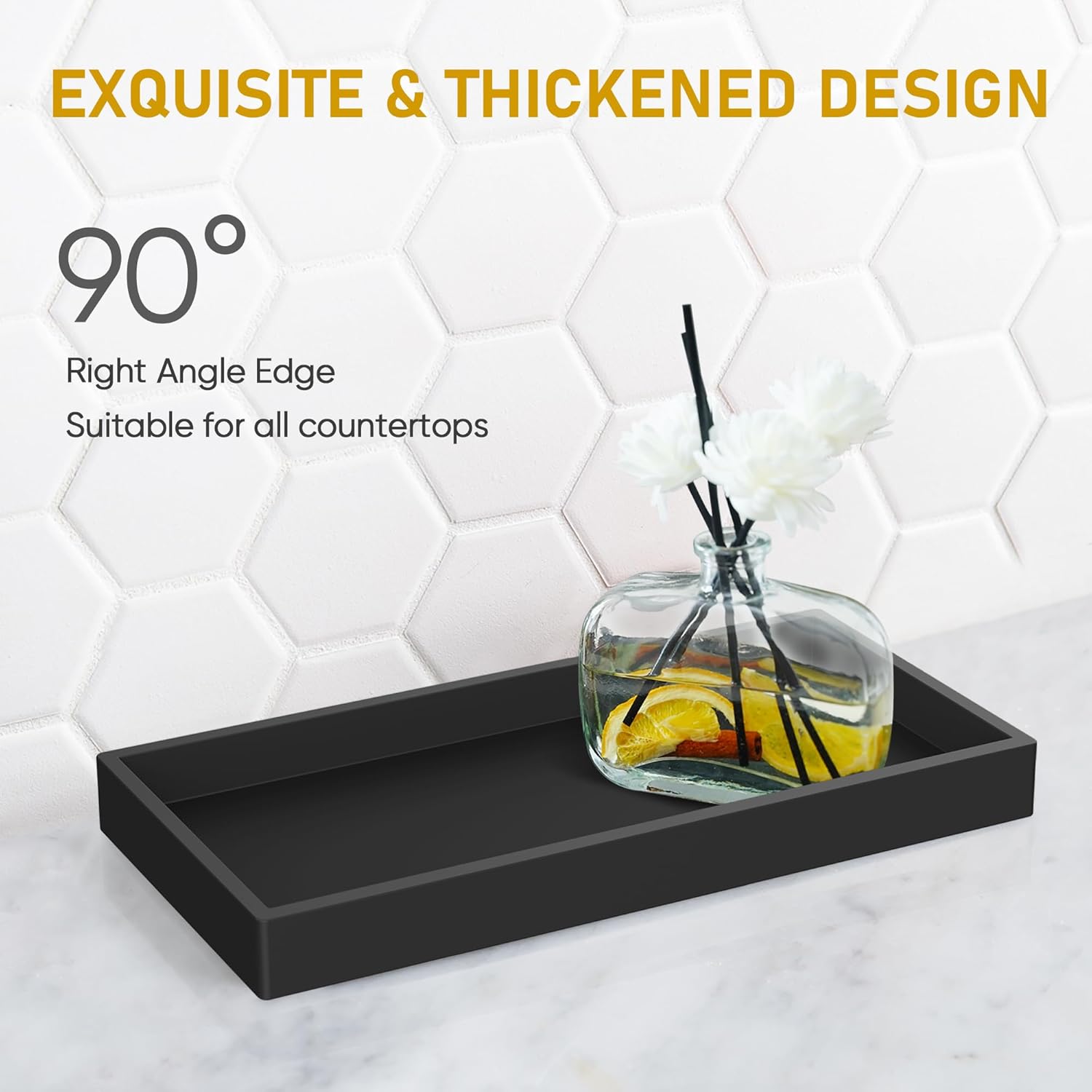 EG-SIPRO Silicone Bathroom Tray, Shatterproof, Black, Rectangular, 10.6 x 5.1 Inches