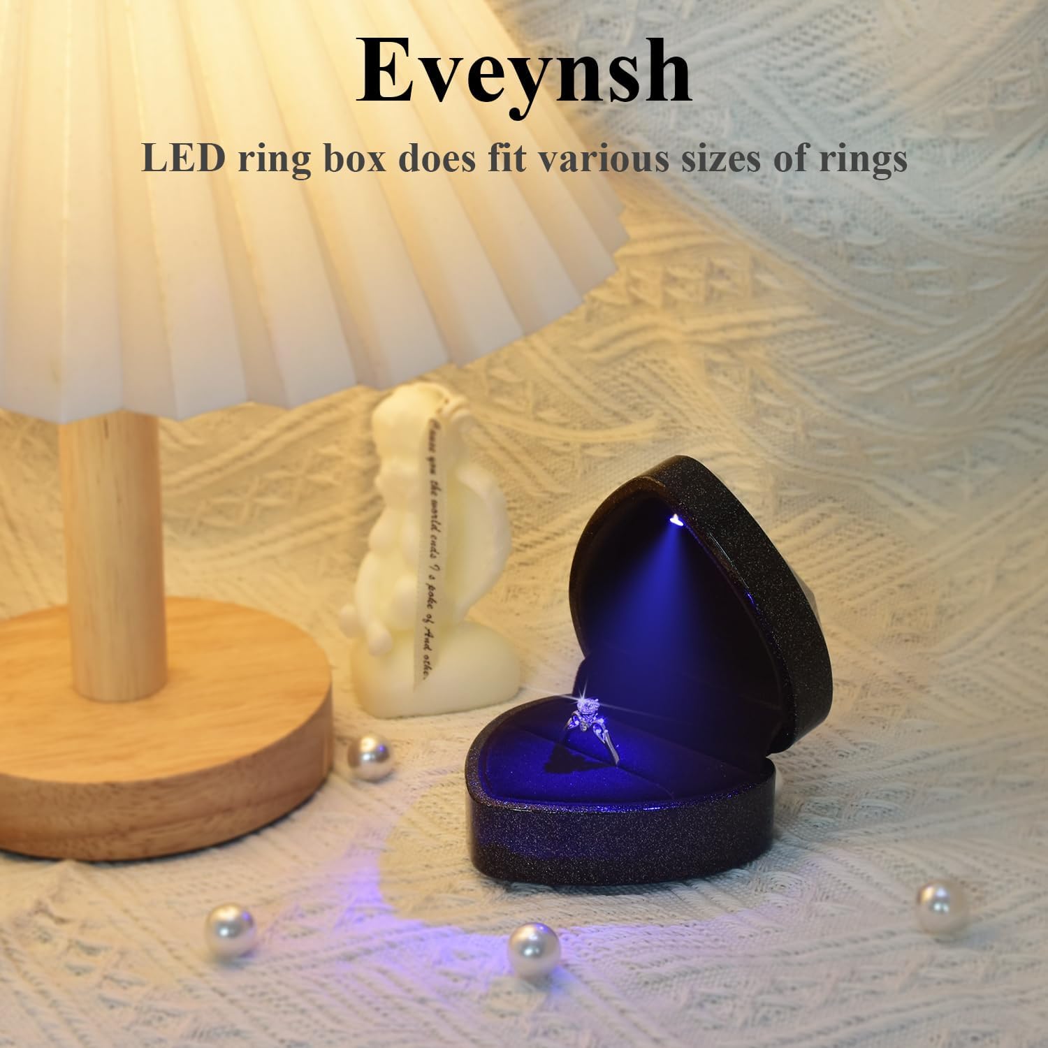 Luxury LED Lighted Ring Box - Heart Shaped Elegant Starry Sky Ring Case for Wedding Rings, Perfect for Engagement, Proposal, Anniversary, Ceremony, and Gift Giving
