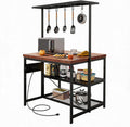 47" Kitchen Island with Storage and Power Outlet - 3-Tier Bakers Rack Microwave Stand, Industrial Coffee Bar Table with Built-in 4-Outlet Power Hub, 5 Hanging s-Hooks & Open Tiered Shelves for Dining