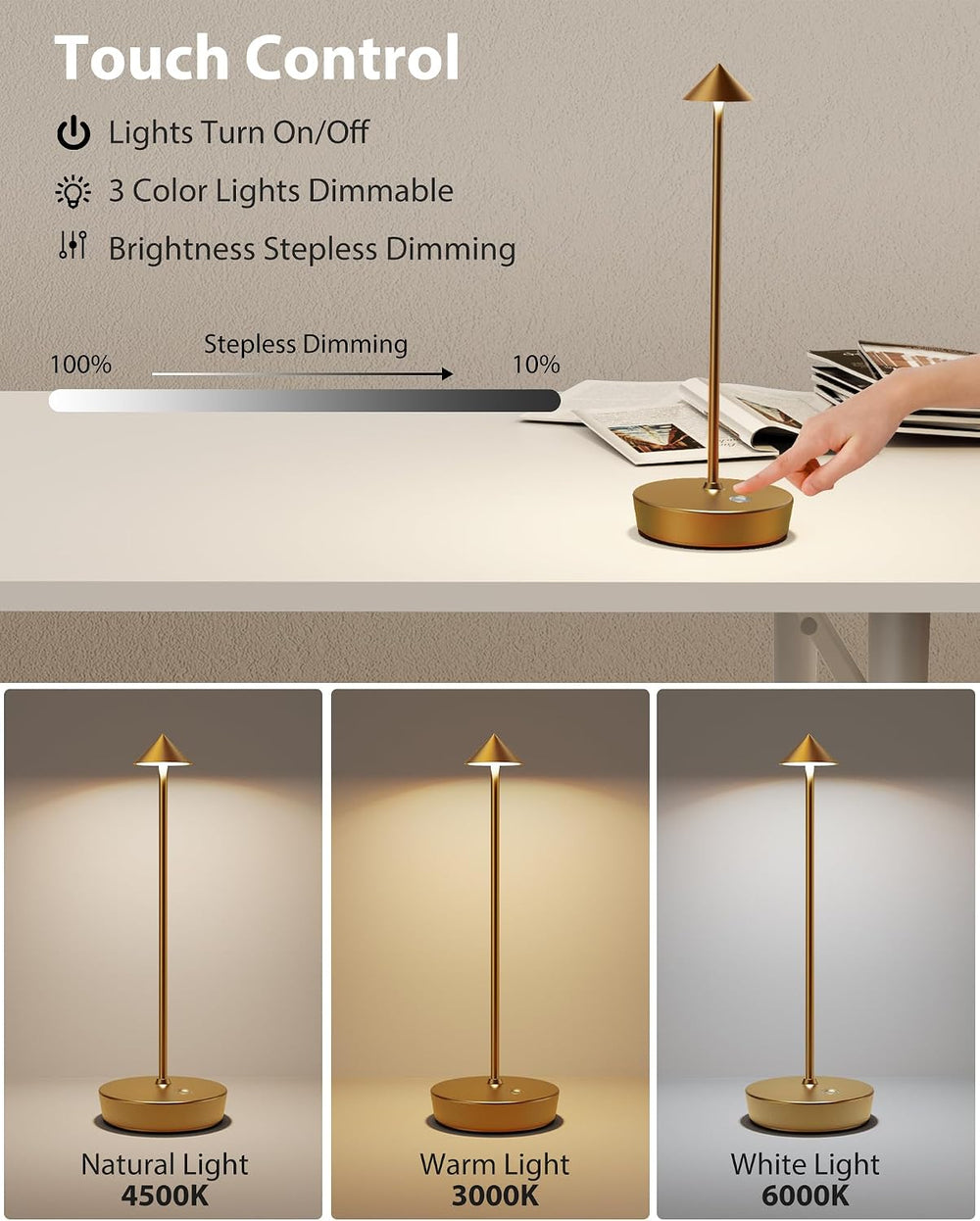 Cordless Table Lamp Rechargeable 6000mAh Battery Outdoor LED Light
