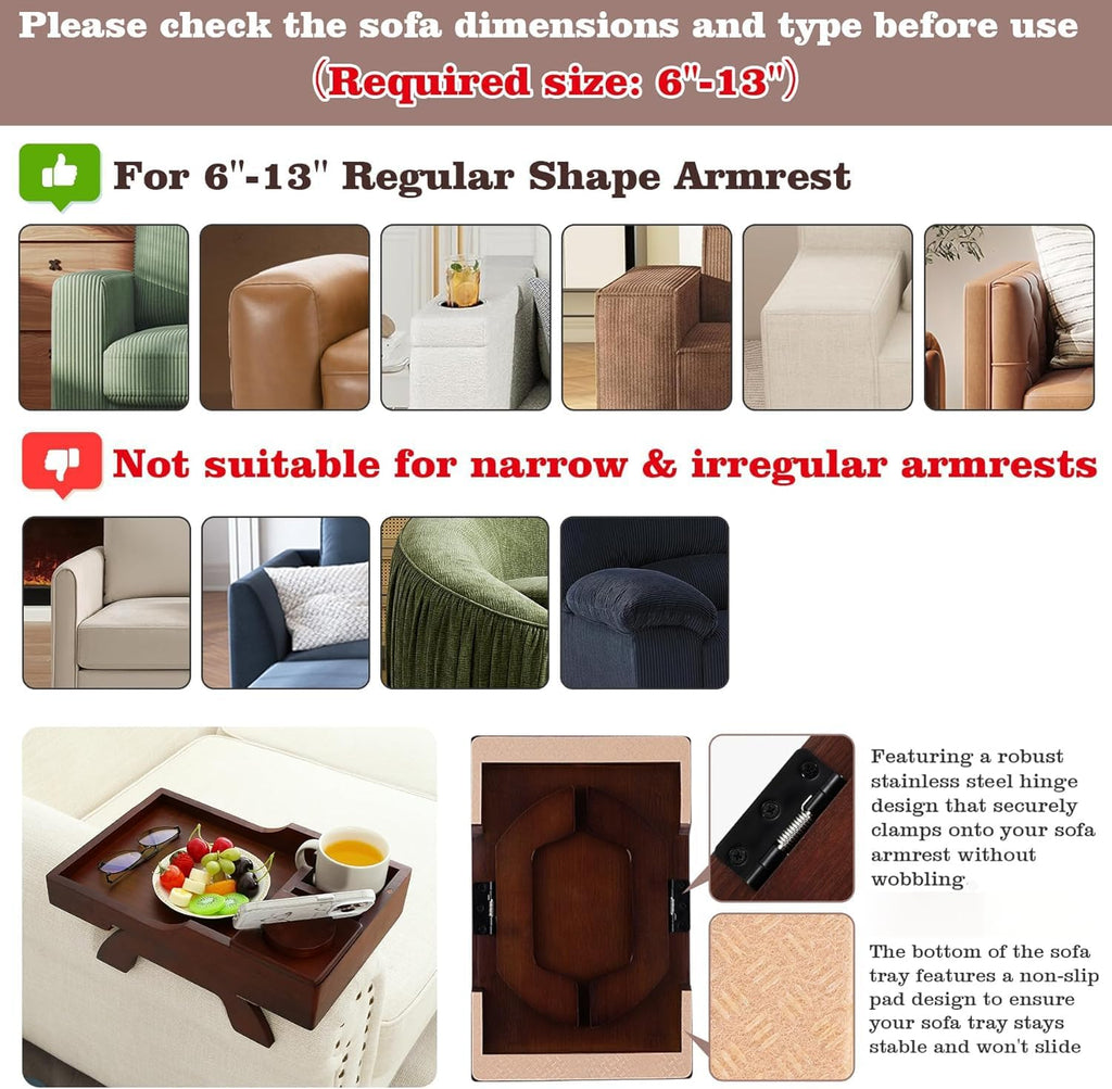 GHKINMAL Couch Cup Holder Tray, 15.4"x9.9" Large 4 in 1 Couch Armrest Table with 360°Rotated Phone Holder, Non-Slip Clip on Side Table for Drinks/Remote/Snacks, Ideal Gift for Husband, Wife, Parents