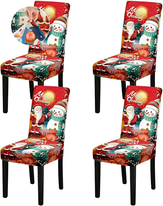 Christmas Chair Covers, Stretch Dining Room Chair Covers Set of 4, Christmas Decoration/Home Decor Chair Protector Slipcovers