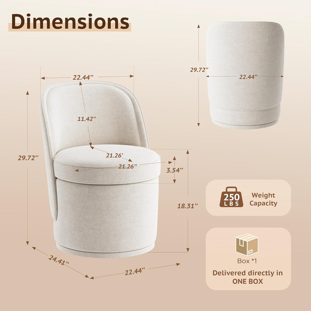 MALOL Swivel Accent Chair, 360° Swivel Chair with Hidden Storage, Modern Small Barrel Swivel Armchair for Living Room/Bedroom, Beige