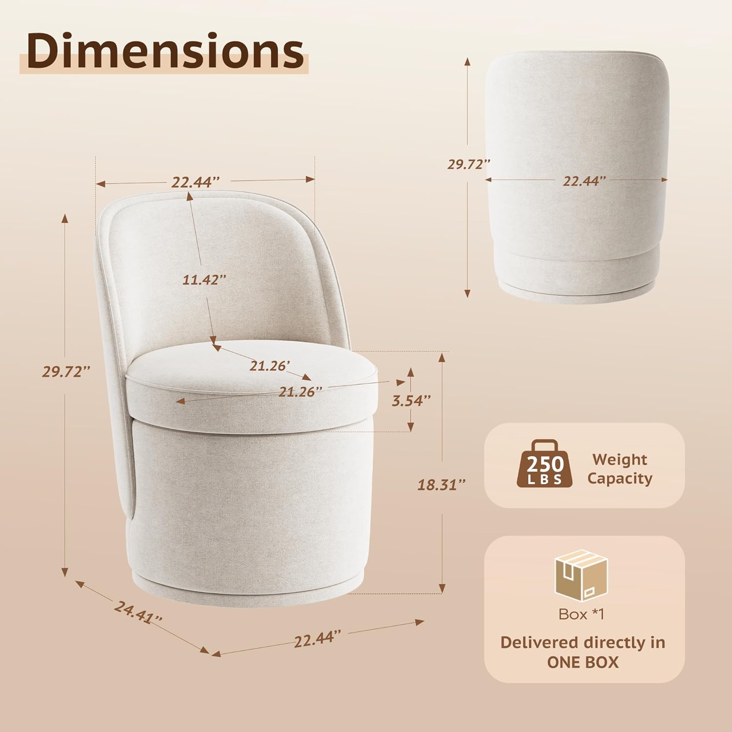 MALOL Swivel Accent Chair, 360° Swivel Chair with Hidden Storage, Modern Small Barrel Swivel Armchair for Living Room/Bedroom, Beige