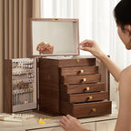 Black Walnut Wooden Jewelry Box, Wood Jewelry Organizer with 2 Side Doors Mirror Lockable Classical Style for Watch Necklace Ring Earring Storage Christmas Gifts-6 Layer
