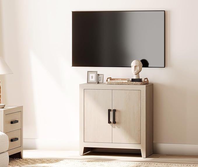 WAMPAT Farmhouse TV Stand with Storage Cabinet for TVs up to 50 Inch, Rustic Entertainment Center with Doors & Shelves, Media Console Table for Living Room, Bedroom, or Office, Beige