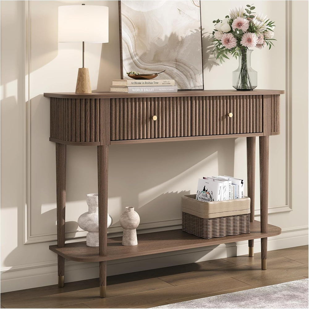 JOINICE 43" Entryway Table with Drawers,Fluted Console Table with Storag...