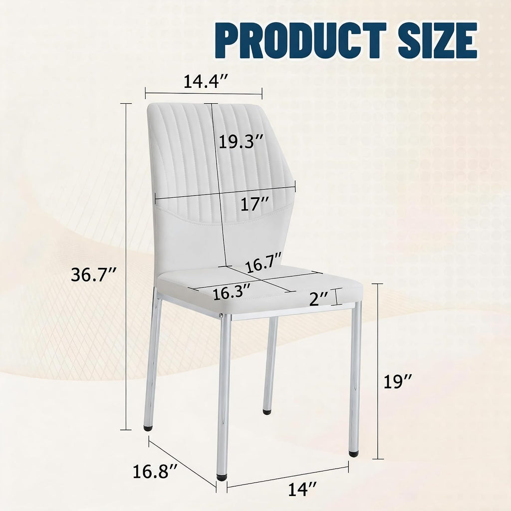 Dining Chairs Set of 6, Modern Upholstered Kitchen Dining Chairs with High Back, Faux Leather White Chairs with Metal Legs, Comfortable Armless Side Chairs for Dining Room Kitchen Living Room