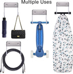Ironing Board Hanger Wall Mount, Ironing Board Holder for Y or T Shaped,Stainless Steel Wall Hook Iron Board Holder for Laundry Rooms with 2 Hooks (White)