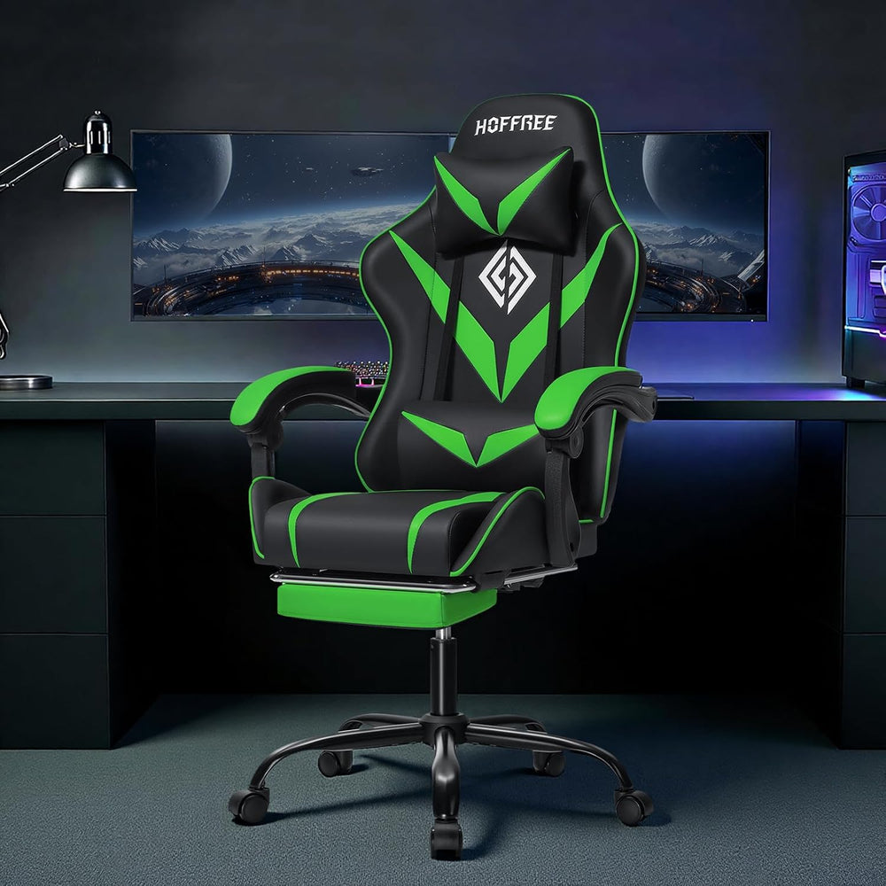 Gaming Chair with Massage Ergonomic Computer Chair with Footrest and Lumbar S...