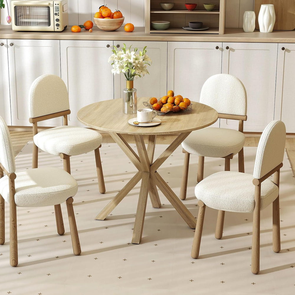 Moccha 36" Round Dining Table for 4 - Rubber Wood Kitchen Table with Int...