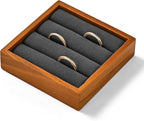 Solid Wood 3-Slots Jewelry Ring Display Tray Showcase Small Jewelry Display Organizer Tray for Rings(S,Grey)