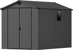 Devoko 6x10 FT Plastic Outdoor Storage Shed - Lockable Resin Tool Shed with Window & Floor - Easy Assembly for Garden, Backyard, Dark Gray