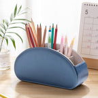 Remote Control Holders Organizer Box with 5 Compartment PU Leather Multi-functional Office Desk Storage Caddy Store Tv Remote for Media Player,Brush,Pencil,Glassees&Office Supplies (Champagne Blue)