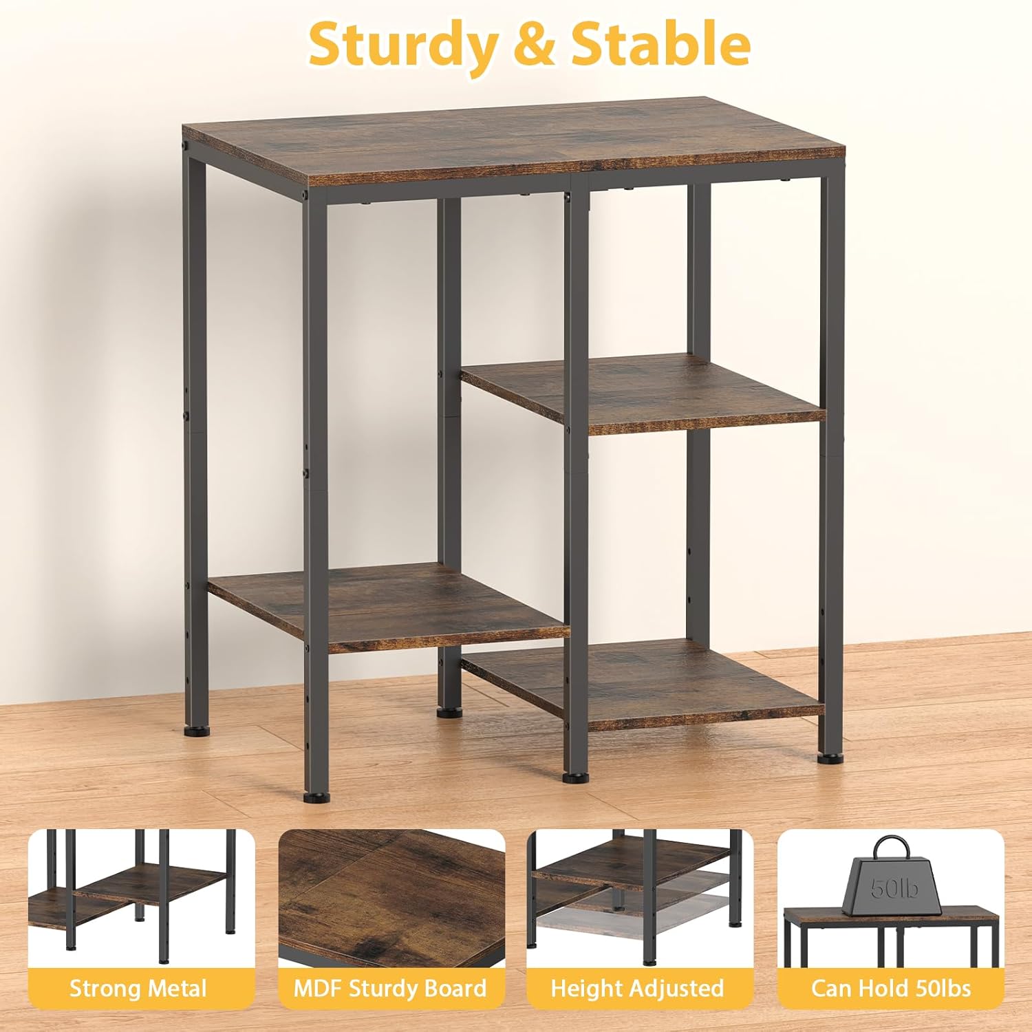 OGEMXU Kitchen Microwave Stand,4-Tier Adjustable Bakers Rack, Microwave Cart with Storage, Small Coffee Bar Table Appliance Shelf for Living Room,Office,Rustic Brown