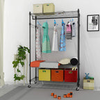 BATHWA Rolling Garment Rack with Adjustable Wire Shelf, 3 Tired Clothes Rack including 1 Clothes Hanging Bar, 1 Roating Hanger Hooks - Hold Up to 400Lbs (Black, 1Rod 1Hook)
