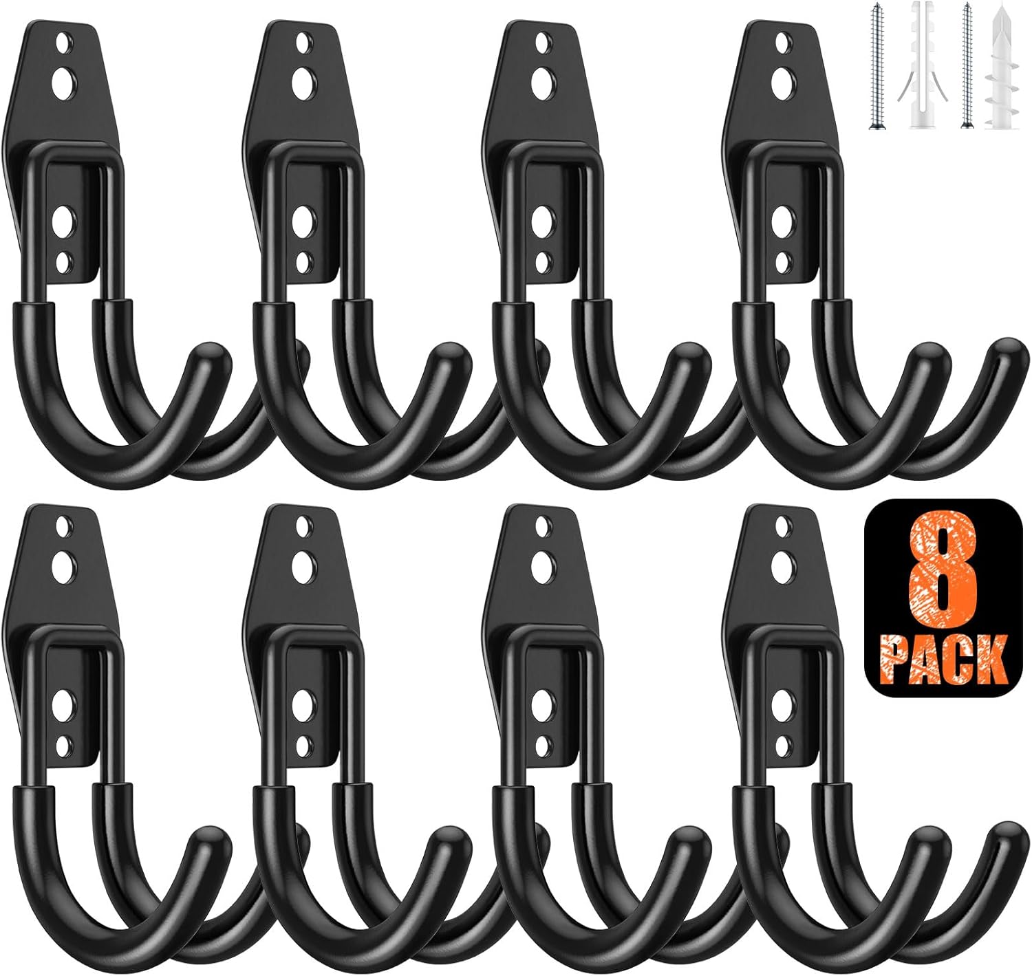 8 Pack 4.7x2.6 inch J Heavy Duty Garage Hooks,Solid Steel Wall Mount Hangers,with Anti-Slip Coating,for Hanging and Organising Ladder,Bike,Ropes,Broom,Garden,Yard and Power Tools