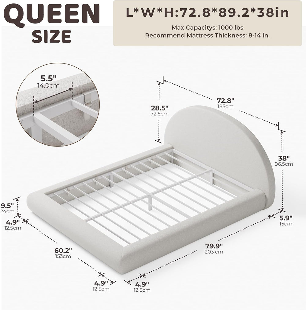 RECCI AirFrame Half-Moon Upholstered Queen Platform Bed Frame