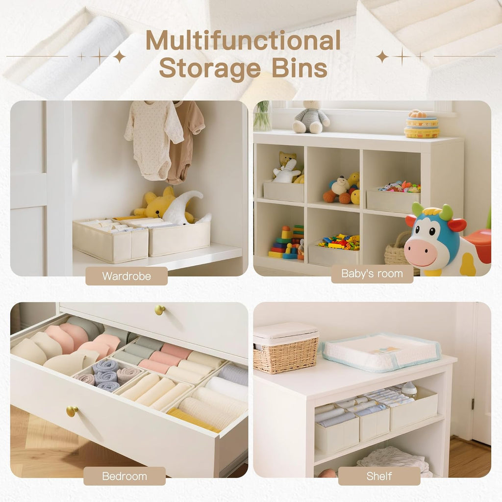 Criusia Drawer Organizer Clothes, 24 Pack Dresser Organizer for Baby Clothes, Underwear, Sock- Foldable Closet Organization and Storage Dividers Bins for Nursery, Bedroom and Dorm (Beige)