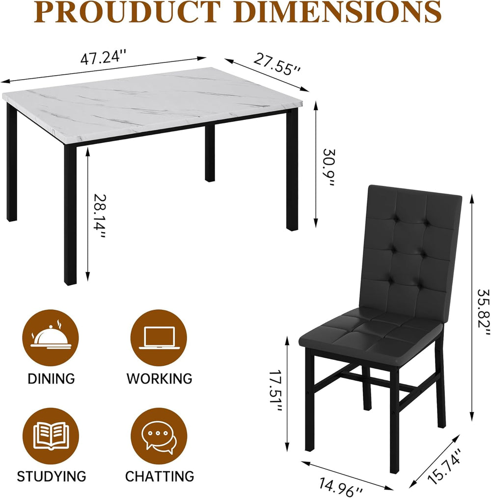 AWQM Dining Table Set for 4,Faux Marble Kitchen Table and Chairs Set of 4, Mo...