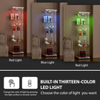 FANYUSHOW Glass Display Cabinet with LED Light & Lock, 1-Door 4-Shelf White | Tempered glass shelves, 64.7"H x 16.7"W x 14.4"D, 13-color remote lighting, 30/60-min timer, curio display case