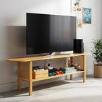 Tiita TV Stand with Storage for TVs up to 65'', Bamboo TV Console Entertainment Center with 2 Open Shelf, Mid Century Modern Media Console for Living Room, Bedroom, Wood