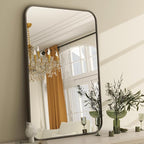 26 x 38 Inch Bathroom Mirror, Rounded Rectangular Vanity Mirror for Wall, Modern Mirror for Room Decor, Black Framed Wall-Mounted Mirrors for Home Decor, Hangs Horizontally or Vertically