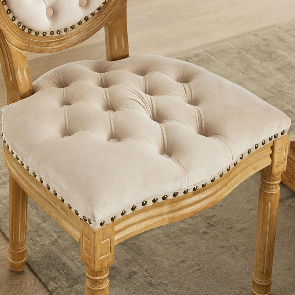 French Country Dining Chairs Set of 2,Upholstered Velvet Chairs with Round Ba...