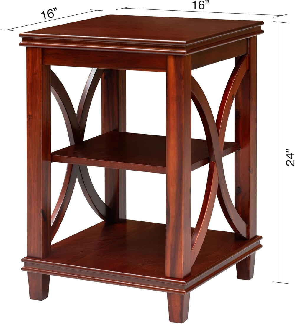 eHemco Solid Wood Square End Table with Storage Shelves, 3-Tier Accent Side T...