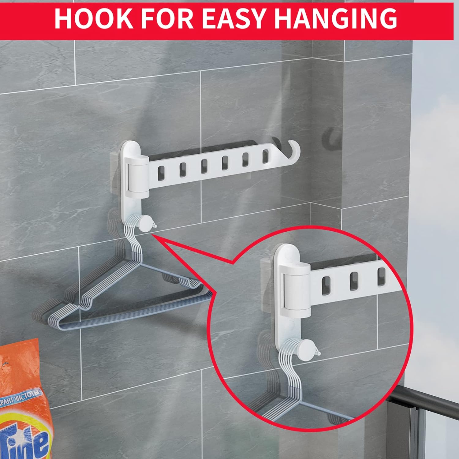 JOOM Wall Mounted Drying Rack, Foldable Clothes Hanger Rack for Laundry Room, Space Saving Wall Mount Clothes Rack, Aluminum Coat Hanger Holder for Closet, Bathroom, White