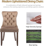 Velvet Dining Chairs Set of 4, Tufted Upholstered Dining Room Chairs with Back Ring Pull, Nailhead Trim and Solid Wood Legs, Modern Dining Chairs for Dining Room, Kitchen(Khaki)