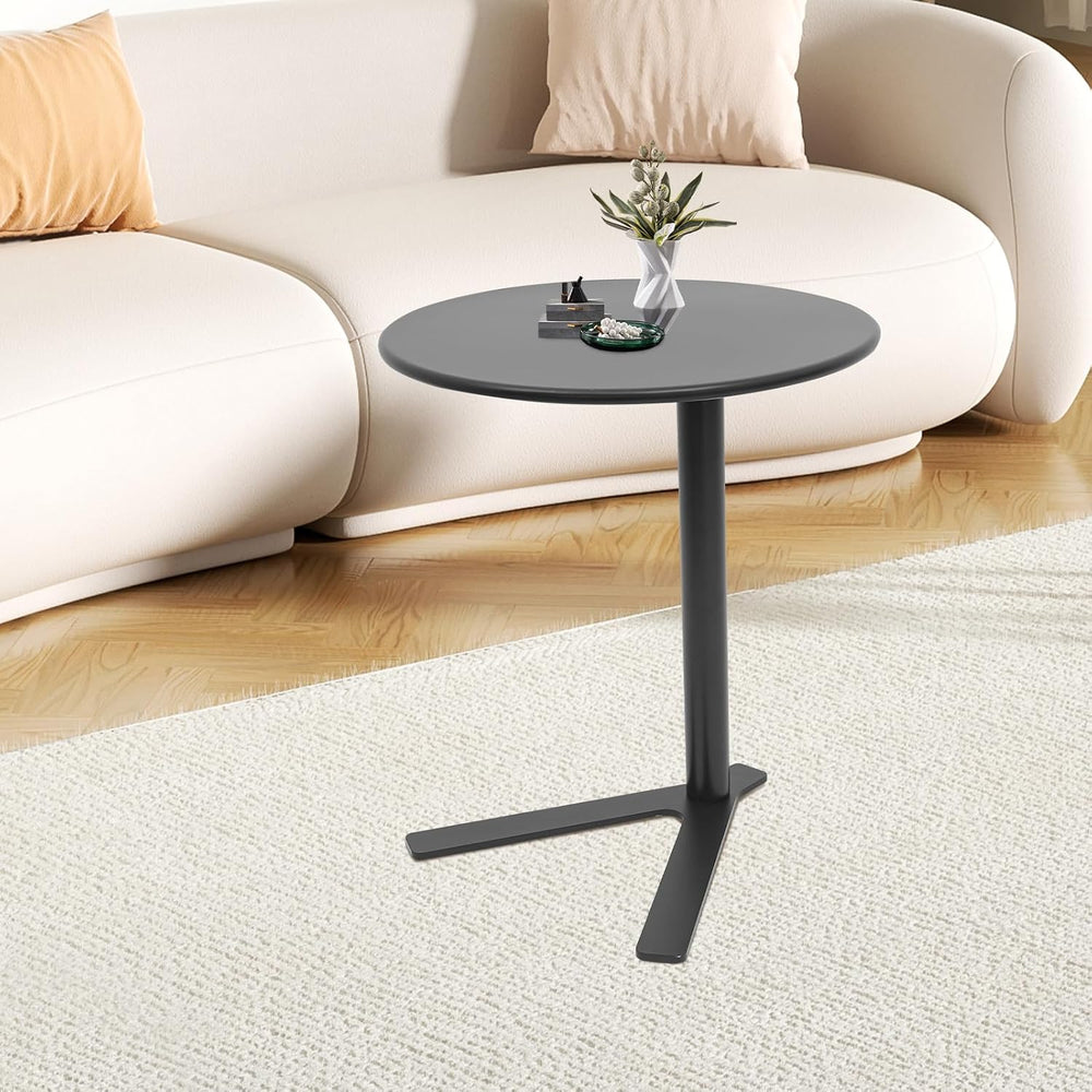 C Shaped End Table, Space Saving Round Sofa Side Tables Couch Table w/ Y-shap...